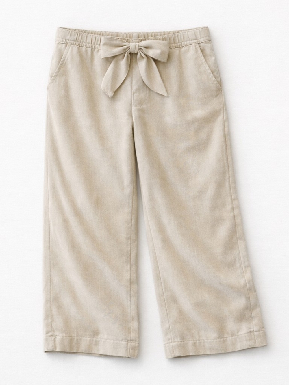 Beige Wide-Leg Tie-Waist Pants